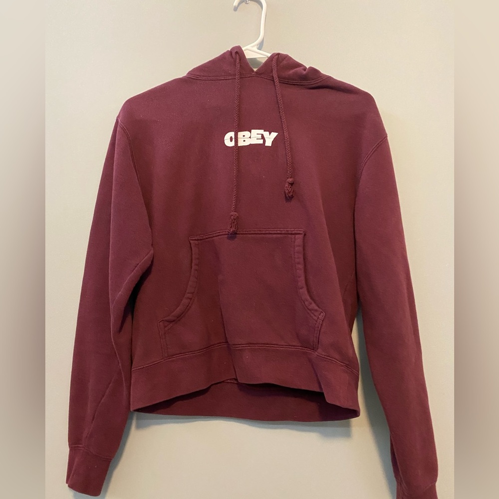 Burgundy cropped obey hoodie